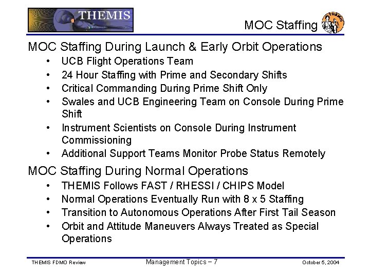 MOC Staffing During Launch & Early Orbit Operations • • • UCB Flight Operations