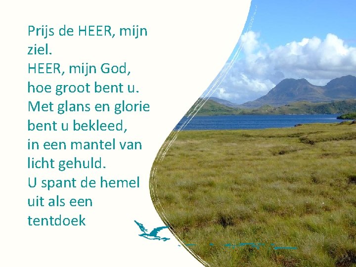 Prijs de HEER, mijn ziel. HEER, mijn God, hoe groot bent u. Met glans