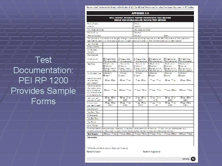 Test Documentation: PEI RP 1200 Provides Sample Forms 
