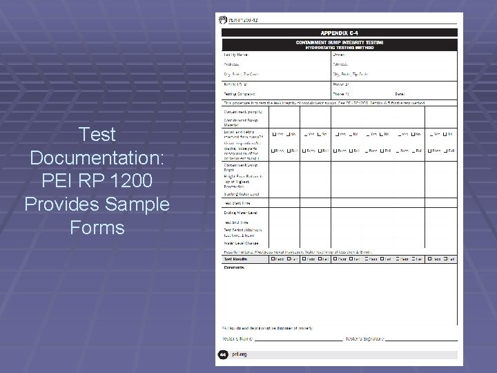Test Documentation: PEI RP 1200 Provides Sample Forms 