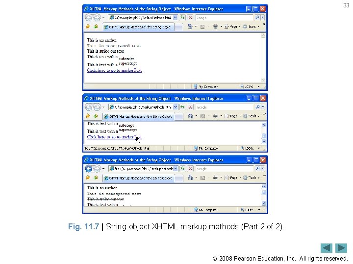 33 Fig. 11. 7 | String object XHTML markup methods (Part 2 of 2).
