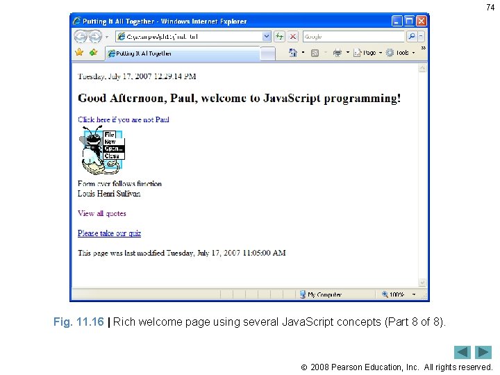 74 Fig. 11. 16 | Rich welcome page using several Java. Script concepts (Part