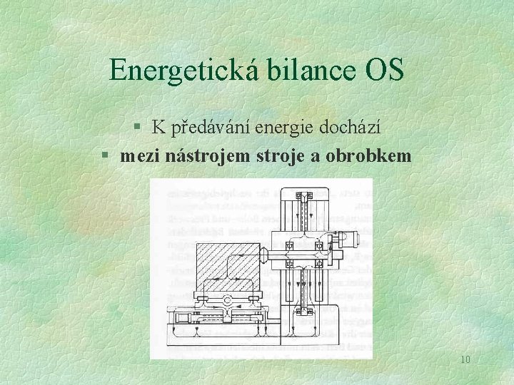 Energetická bilance OS § K předávání energie dochází § mezi nástrojem stroje a obrobkem