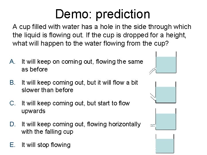 Demo: prediction A cup filled with water has a hole in the side through