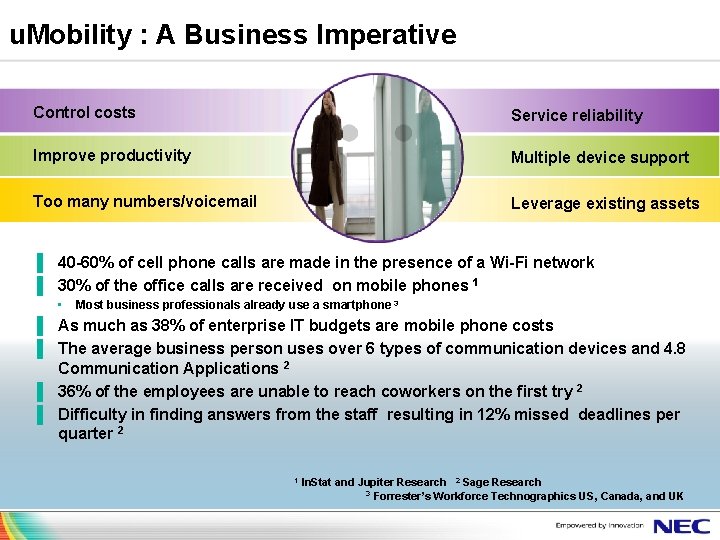 u. Mobility : A Business Imperative Control costs Service reliability Improve productivity Multiple device