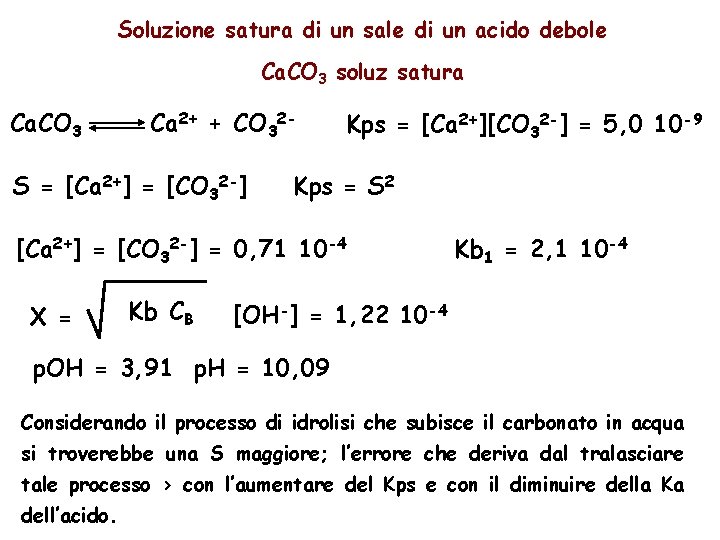 Soluzione satura di un sale di un acido debole Ca. CO 3 soluz satura