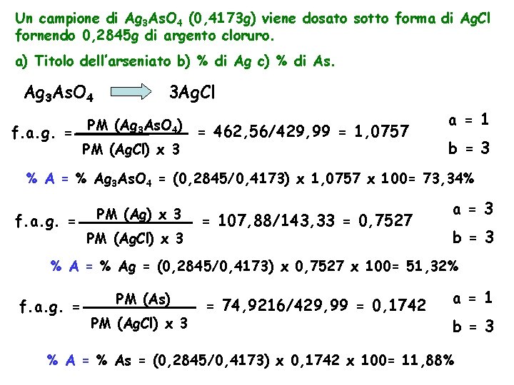 Un campione di Ag 3 As. O 4 (0, 4173 g) viene dosato sotto