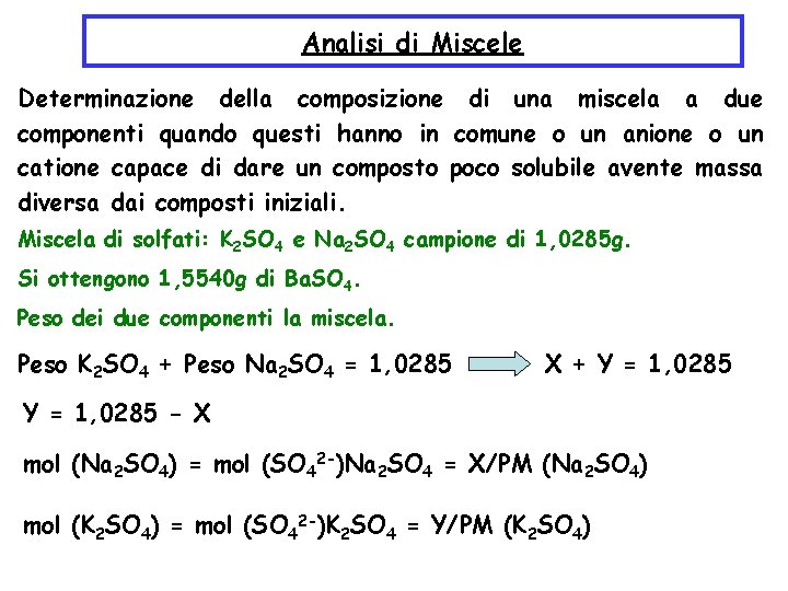 Analisi di Miscele Determinazione della composizione di una miscela a due componenti quando questi