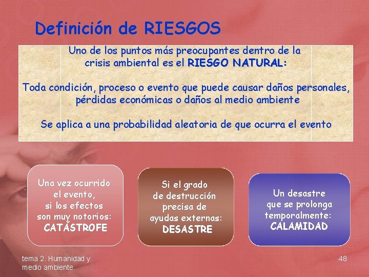 Definición de RIESGOS Uno de los puntos más preocupantes dentro de la crisis ambiental Definición de RIESGOS Uno de los puntos más preocupantes dentro de la crisis ambiental