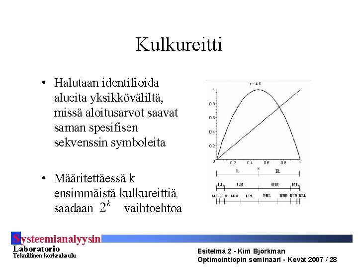 Kulkureitti • Halutaan identifioida alueita yksikköväliltä, missä aloitusarvot saavat saman spesifisen sekvenssin symboleita •