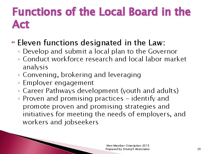 Functions of the Local Board in the Act Eleven functions designated in the Law: