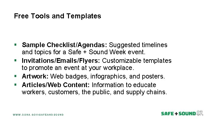 Free Tools and Templates § Sample Checklist/Agendas: Suggested timelines and topics for a Safe