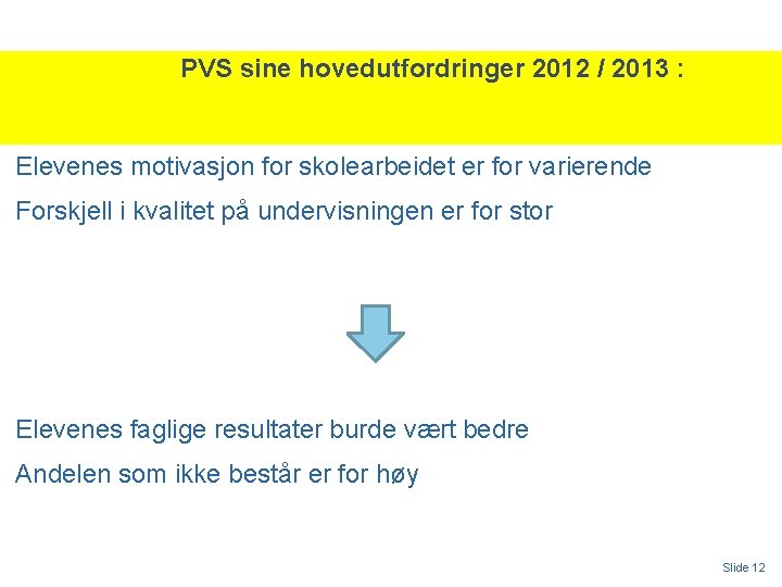 PVS sine hovedutfordringer 2012 / 2013 : Elevenes motivasjon for skolearbeidet er for varierende
