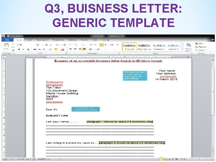 Q 3, BUISNESS LETTER: GENERIC TEMPLATE 