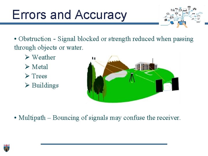 Errors and Accuracy • Obstruction - Signal blocked or strength reduced when passing through