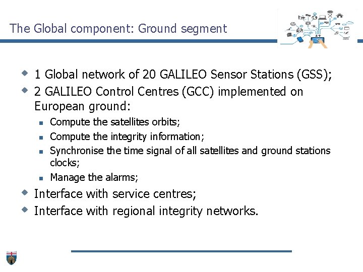 The Global component: Ground segment w 1 Global network of 20 GALILEO Sensor Stations