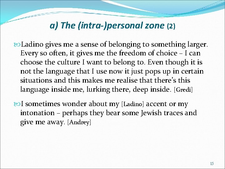 a) The (intra-)personal zone (2) Ladino gives me a sense of belonging to something