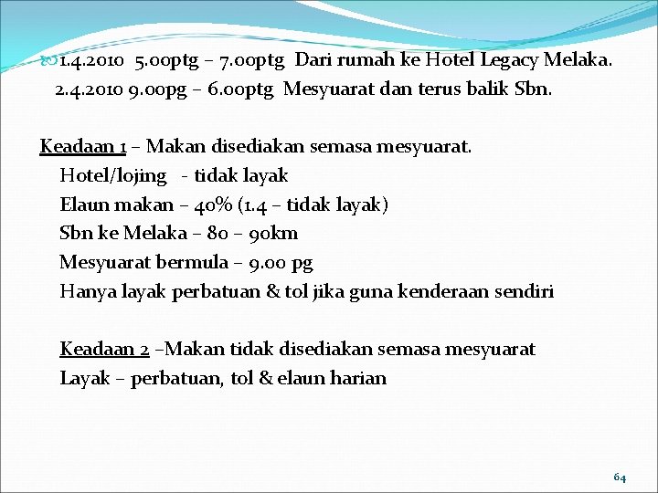 1. 4. 2010 5. 00 ptg – 7. 00 ptg Dari rumah ke 1. 4. 2010 5. 00 ptg – 7. 00 ptg Dari rumah ke