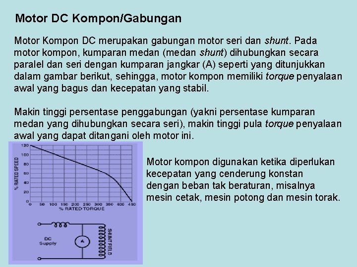 Motor DC Kompon/Gabungan Motor Kompon DC merupakan gabungan motor seri dan shunt. Pada motor Motor DC Kompon/Gabungan Motor Kompon DC merupakan gabungan motor seri dan shunt. Pada motor