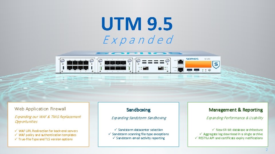 UTM 9. 5 Expanded Web Application Firewall Expanding our WAF & TMG Replacement Opportunities