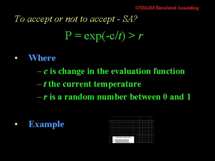 G 5 BAIM Simulated Annealing To accept or not to accept - SA? P