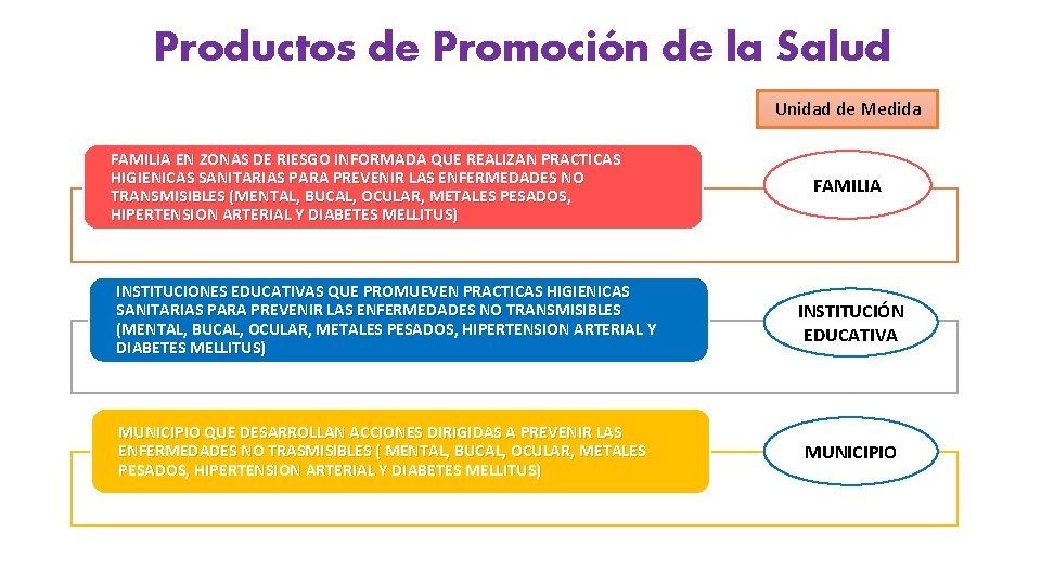 Productos de Promoción de la Salud Unidad de Medida FAMILIA EN ZONAS DE RIESGO