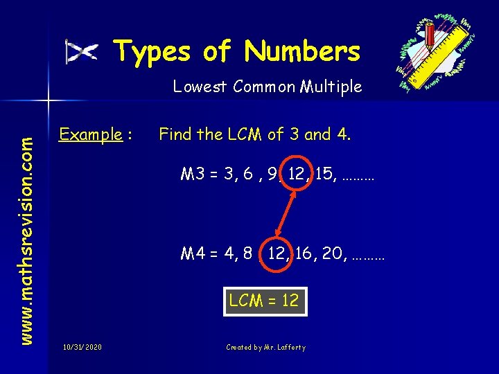 Types of Numbers www. mathsrevision. com Lowest Common Multiple Example : Find the LCM