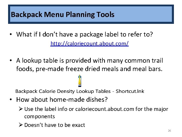 Backpack Menu Planning Tools • What if I don’t have a package label to