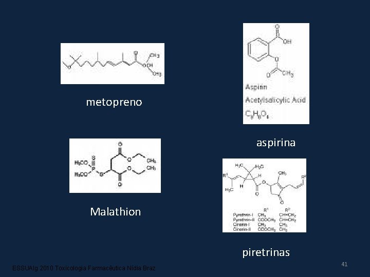 metopreno aspirina Malathion piretrinas ESSUAlg 2010 Toxicologia Farmacêutica Nídia Braz 41 