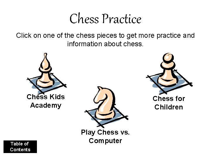 Chess Practice Click on one of the chess pieces to get more practice and