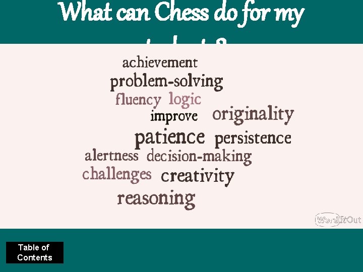 What can Chess do for my students? Table of Contents 