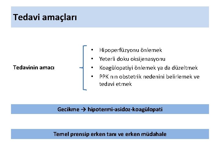 Tedavi amaçları Tedavinin amacı • • Hipoperfüzyonu önlemek Yeterli doku oksijenasyonu Koagülopatiyi önlemek ya