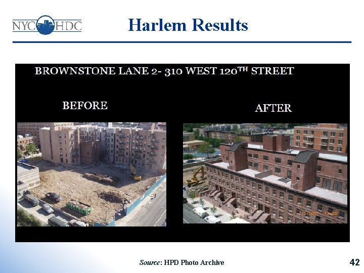 Harlem Results Source: HPD Photo Archive 42 