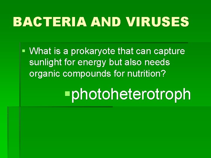 BACTERIA AND VIRUSES § What is a prokaryote that can capture sunlight for energy