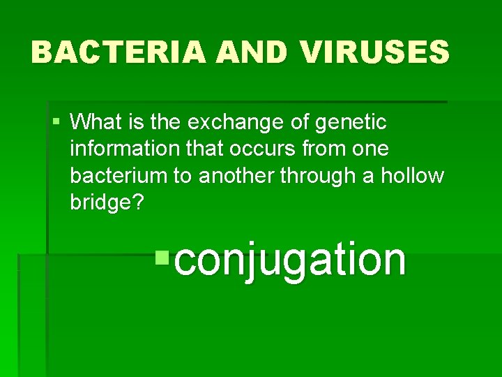 BACTERIA AND VIRUSES § What is the exchange of genetic information that occurs from