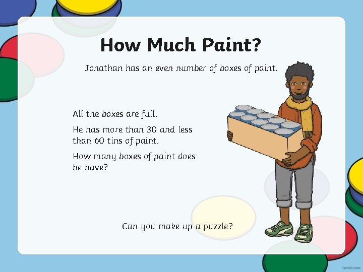 How Much Paint? Jonathan has an even number of boxes of paint. All the