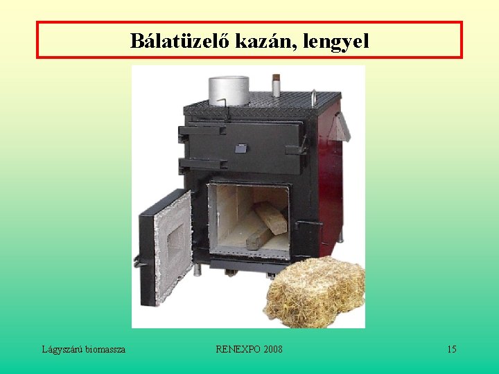 Bálatüzelő kazán, lengyel Lágyszárú biomassza RENEXPO 2008 15 