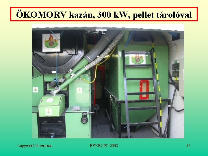ÖKOMORV kazán, 300 k. W, pellet tárolóval Lágyszárú biomassza RENEXPO 2008 18 