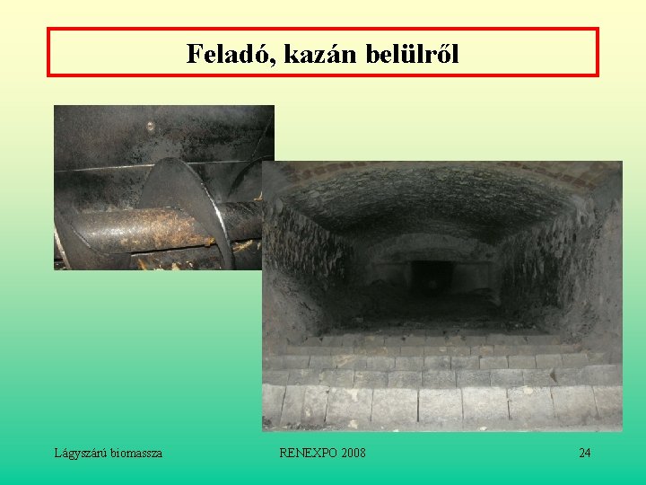 Feladó, kazán belülről Lágyszárú biomassza RENEXPO 2008 24 