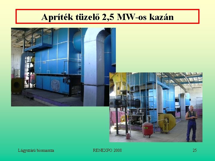 Apríték tüzelő 2, 5 MW-os kazán Lágyszárú biomassza RENEXPO 2008 25 