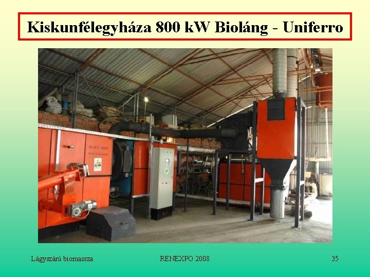 Kiskunfélegyháza 800 k. W Bioláng - Uniferro Lágyszárú biomassza RENEXPO 2008 35 