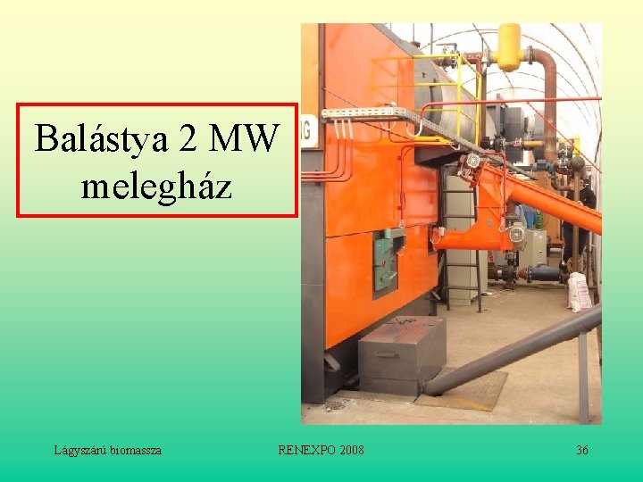 Balástya 2 MW melegház Lágyszárú biomassza RENEXPO 2008 36 