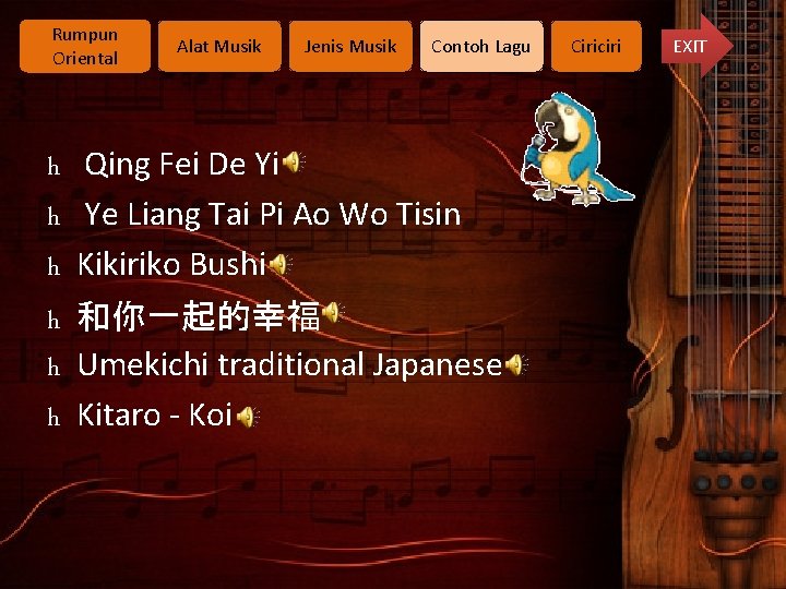 Rumpun Oriental Alat Musik Jenis Musik Contoh Lagu h Qing Fei De Yi h