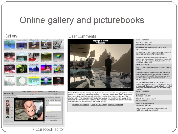 Online gallery and picturebooks Gallery 18 User comments Picturebook editor 