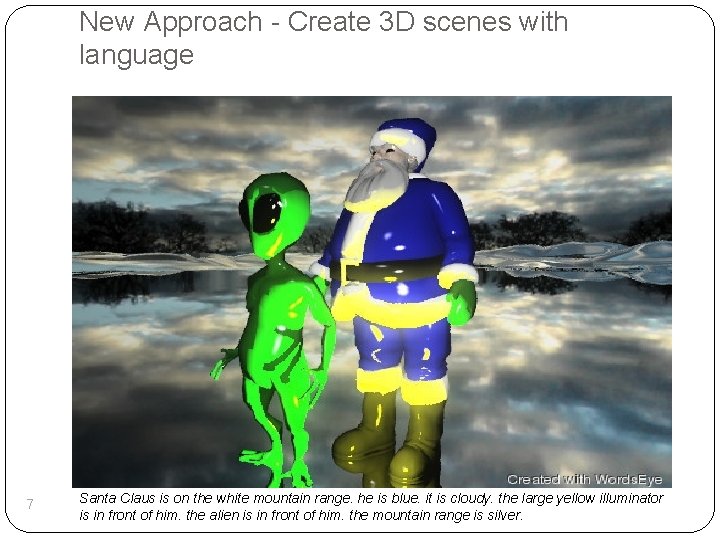 New Approach - Create 3 D scenes with language 7 Santa Claus is on