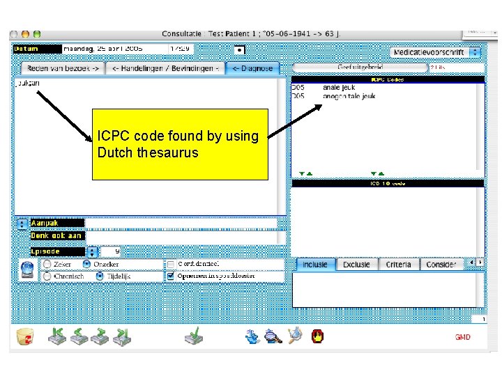 ICPC code found by using Dutch thesaurus 