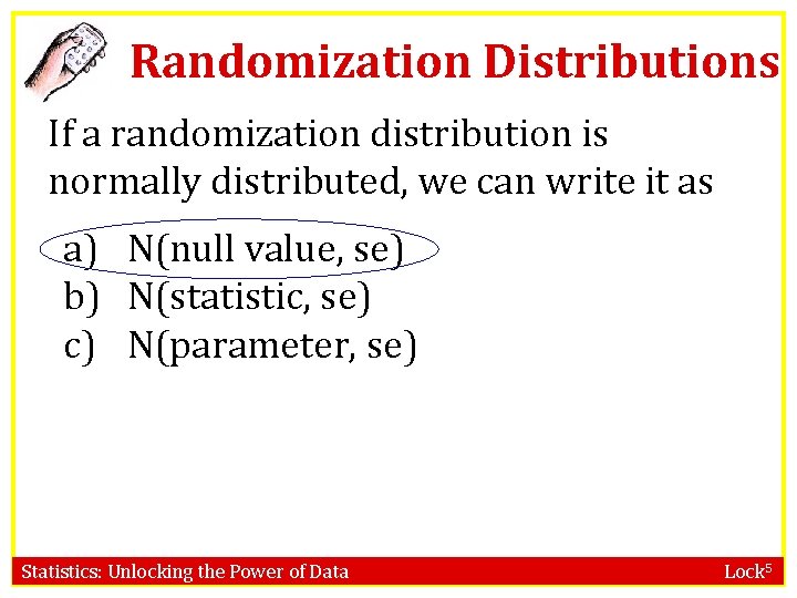 Randomization Distributions If a randomization distribution is normally distributed, we can write it as