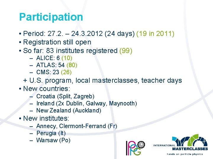 Participation • Period: 27. 2. – 24. 3. 2012 (24 days) (19 in 2011)