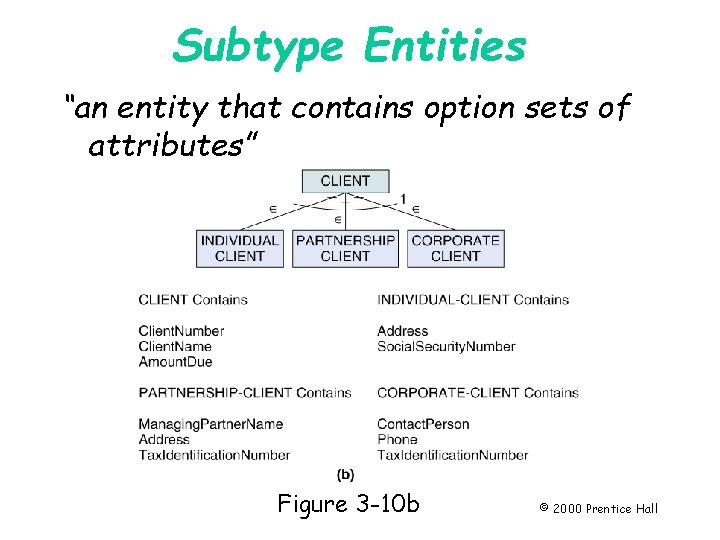 Subtype Entities “an entity that contains option sets of attributes” Page 56 Figure 3