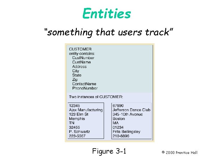 Entities “something that users track” Page 49 Figure 3 -1 © 2000 Prentice Hall